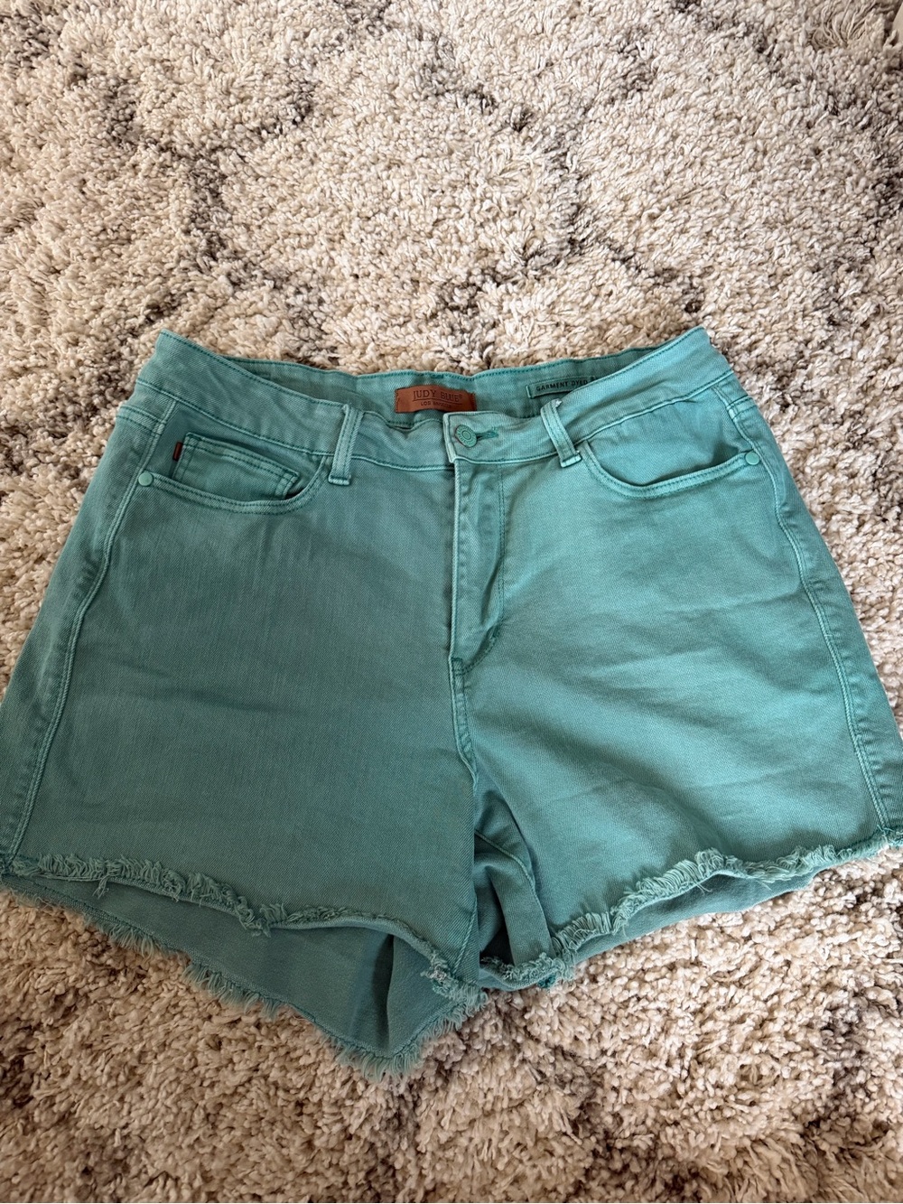 Judy Blue Washed Teal Green High-Rise Denim Shorts